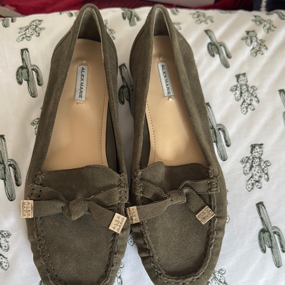 Alex Marie Shoes - Alex Marie Green Suede Loafers with Bow Accents